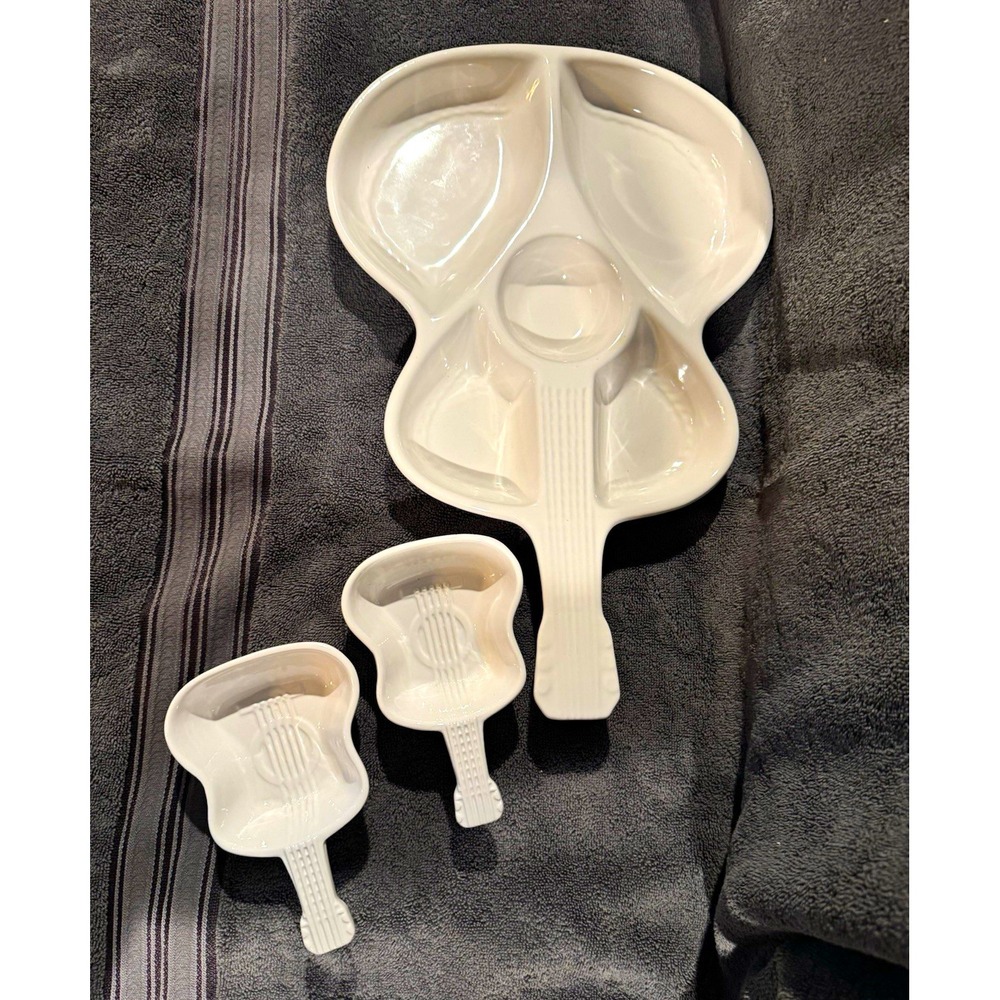 Dolly Parton White Guitar  Dish Set 3pc Stoneware/Earthenware